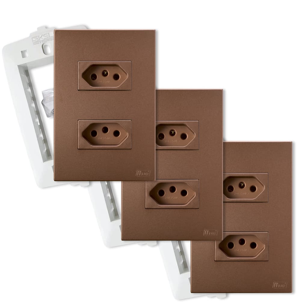 Kit Com 3 Tomadas Dupla 20A 4x2 Corten Fosca Blux Recta