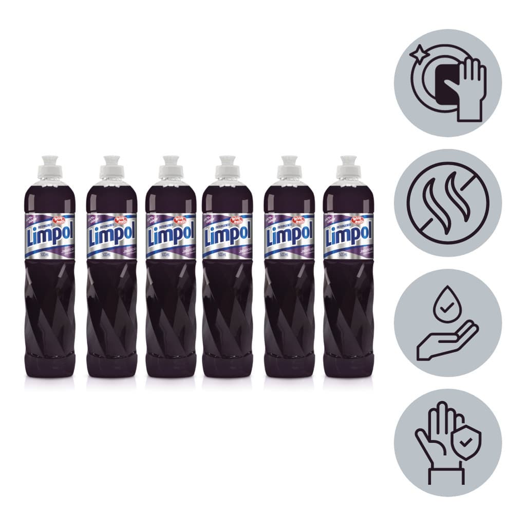 Combo 6 Detergente Liquido Maçã Limpol Bombril 500ml