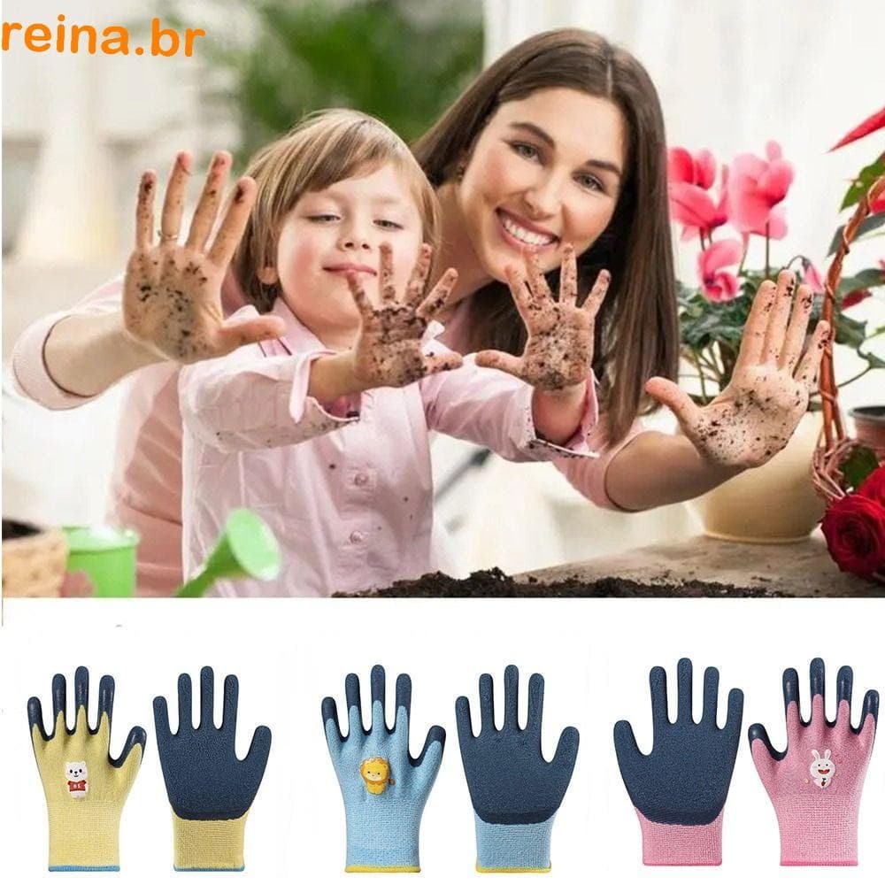 Luva De Jardinagem Infantil REINA , Protetora Impermeável Antiderrapante Para Crianças , Luvas De Trabalho Respiráveis