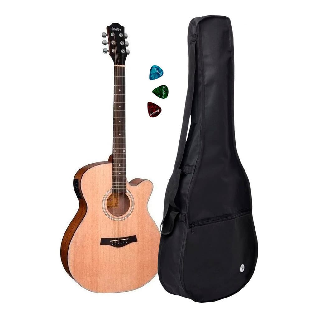 Violão Shelby Elétrico Sga194c Natural + Capa Reforçada