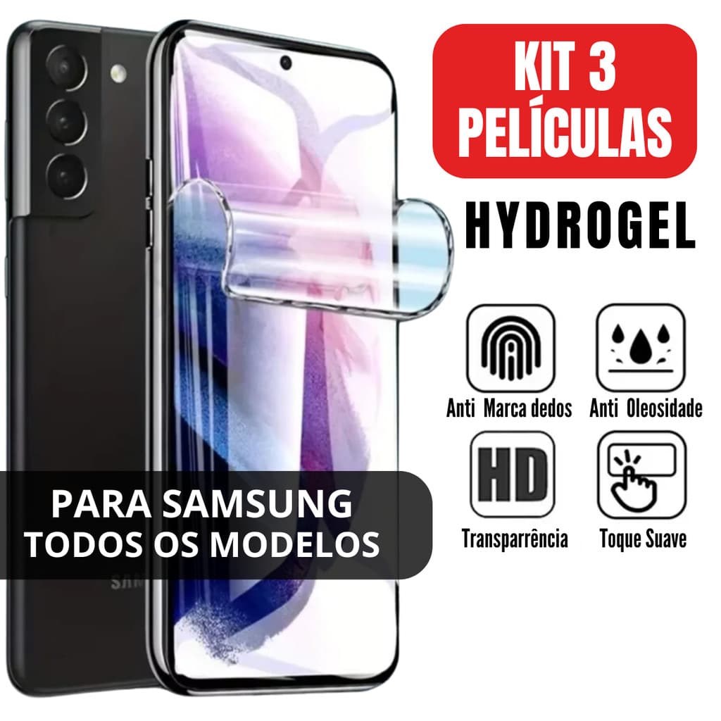 Kit 3 Películas Hidrogel Para Samsung Galaxy Linha A S M Ultra Note Plus Fe A05 S25 S24 S23 S20 S10