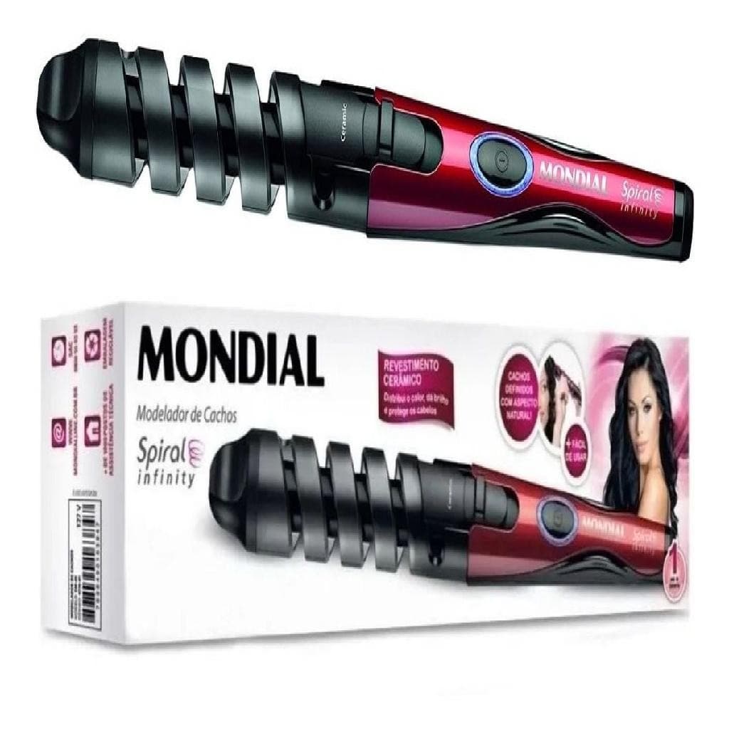 Modelador de Cachos Spiral Infinity EM-05 Mondial c/Cabo Giratório Vermelho/Preto 15W 200°C Bivolt.