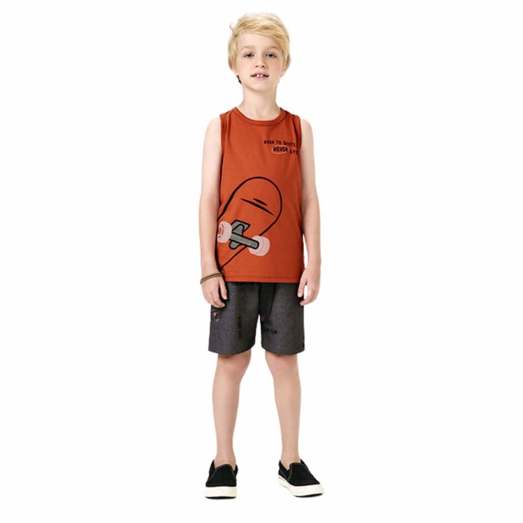 Conjunto Regata Skate e Short com Frase Estampada Kyly