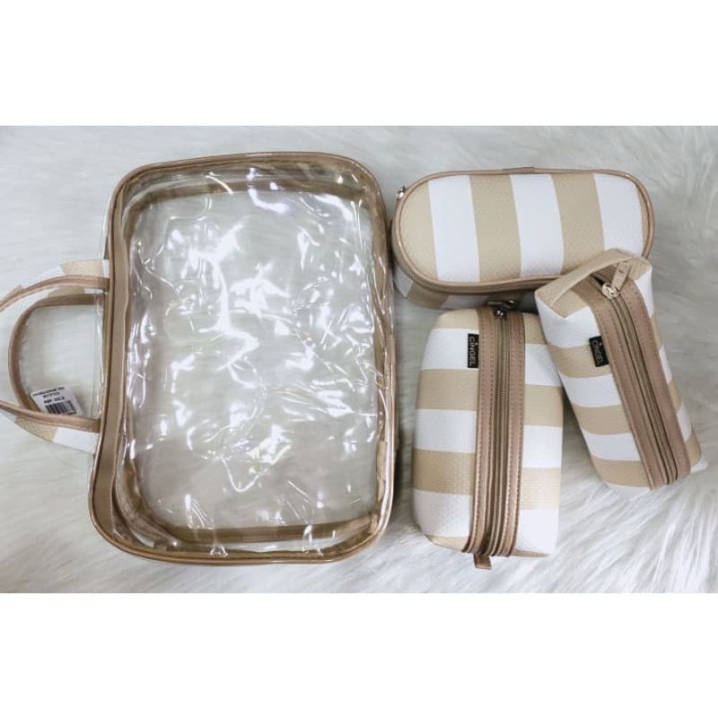 Bolsa Necessaire Kit 4 Peças De Maquiagem Com Sacola Transparente