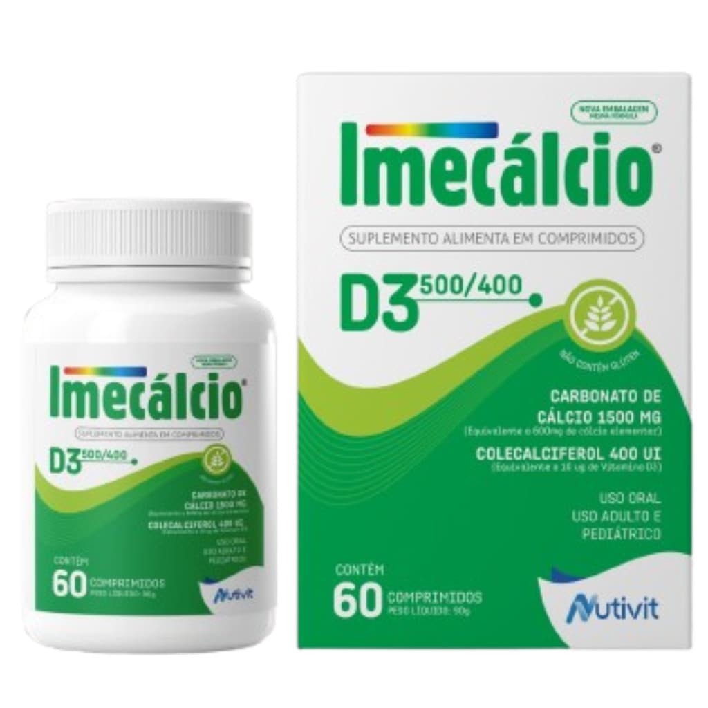 Cálcio 500mg + Vitamina D3 400UI Saúde dos Ossos Imune C/60 Imecalcio