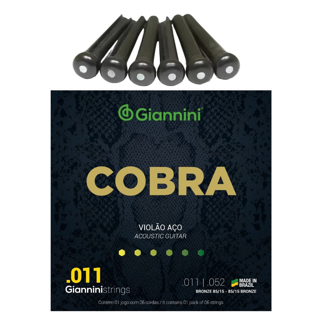 Encordoamento Corda Violão Aço 011 0.11 Giannini C/ Pinos Violão da Ponte