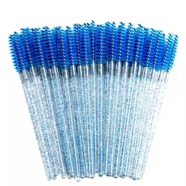 100 Escovinha de Cílios descartável com Glitter Azul