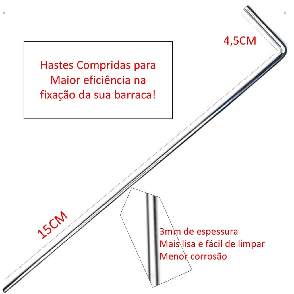 Kit 25 Estacas Espeque Metal Barracas Camping Guarda-sol 3mm