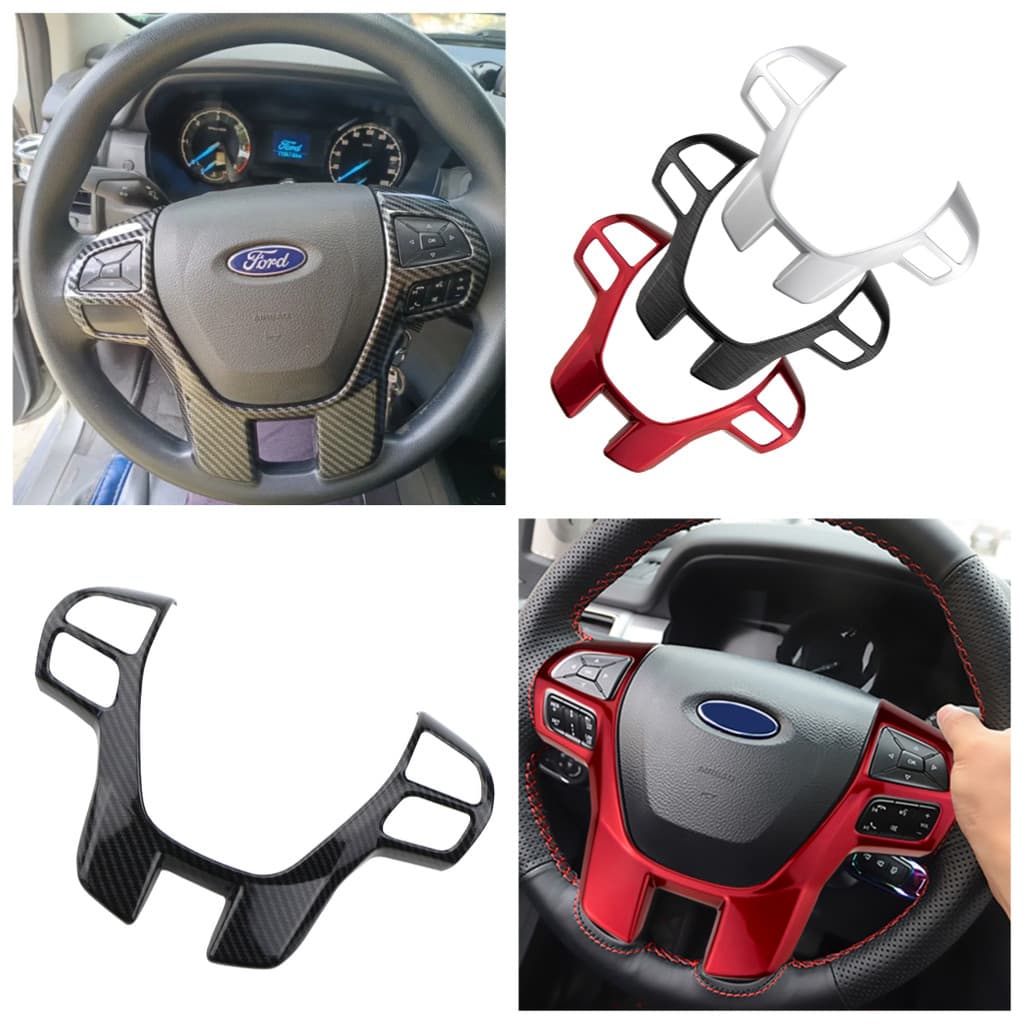 ABS Fibra De Carbono Volante Capa Guarnição Quadro Para Ford Ranger Everest Endeavor 2015 2016 + Decorador Adesivo Acess