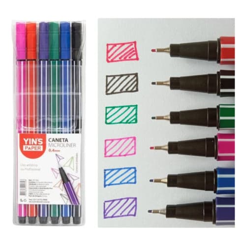Caneta Ponta Fina Fineliner 0.4 Mm 6 Cores - Escolar