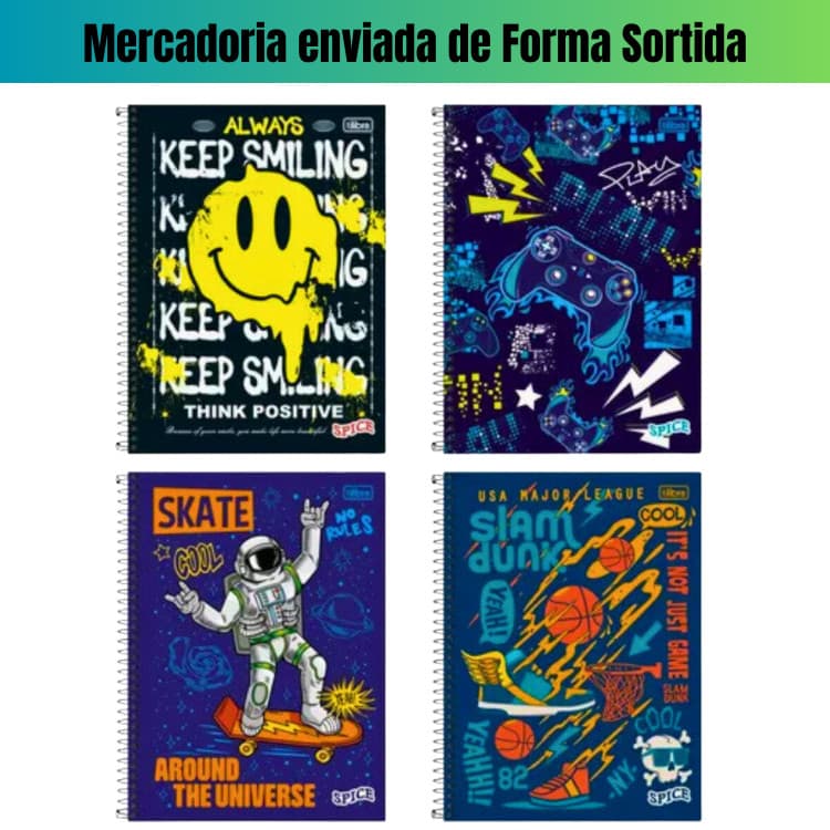 kit com 4 Cadernos Spice 1 Materia Tilibra Espiral Universitario Capas Sortidas