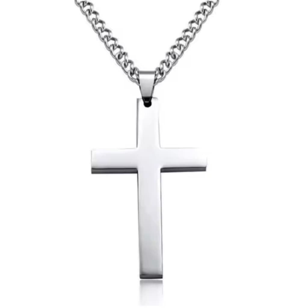 Colar Cruz Com Pingente De Cruz De Cor Prata Pequena Simples
