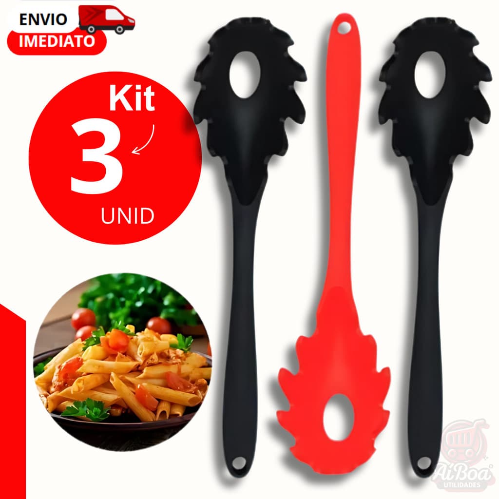 Kit 3, 2 ou 1 unid - Pegador de Macarrão Massas em Silicone Resistente Alta Temperatura Não Risca Panela