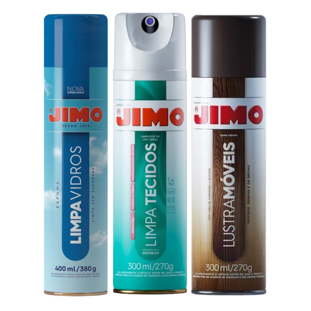 Kit Jimo Limpa Tecidos, Jimo Lustra Móveis, Jimo Limpa Vidro
