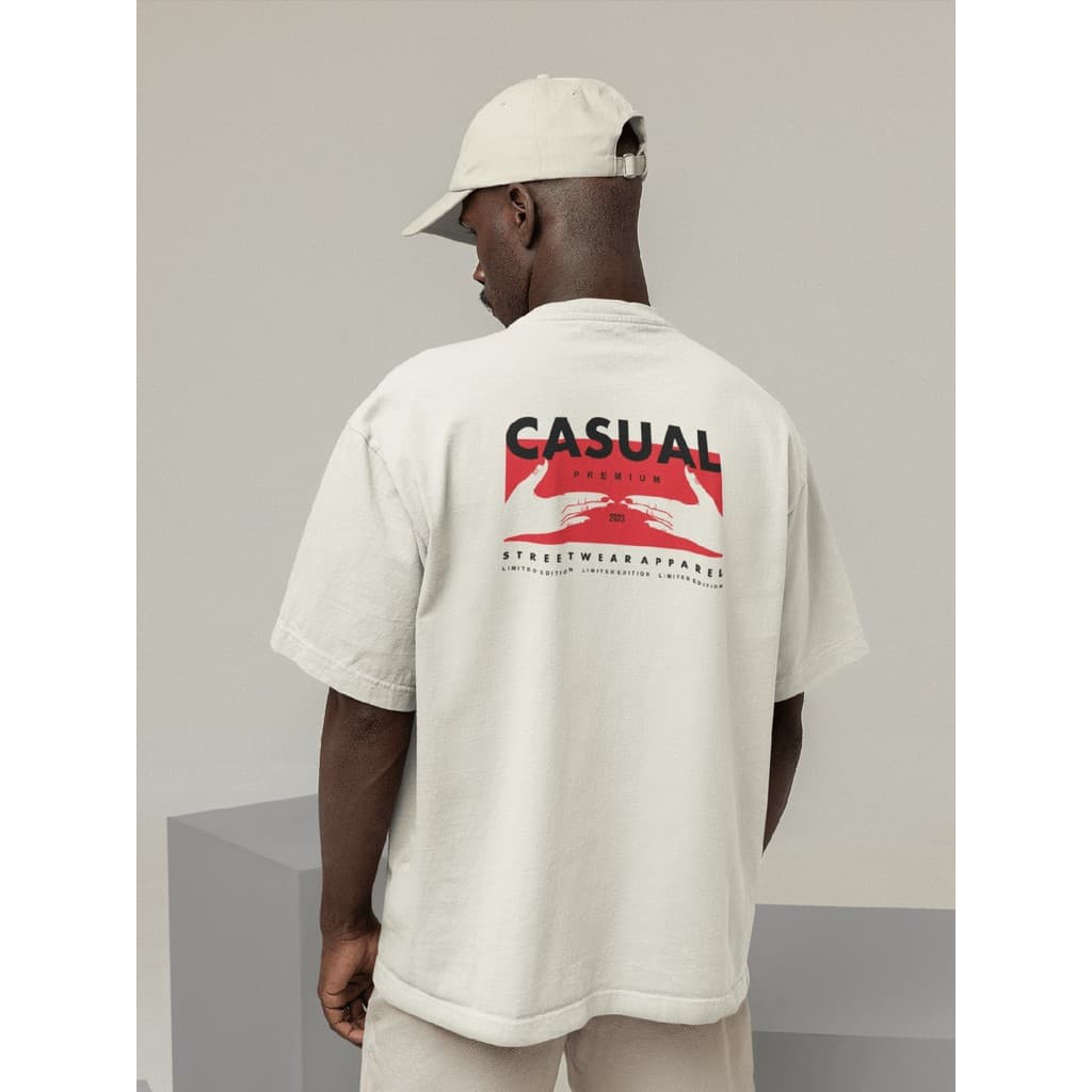Camisa Camiseta Oversize Streetwear Masculino e Feminino Treino e Dia a Dia Preto e Off Whte Estampado - CASUAL