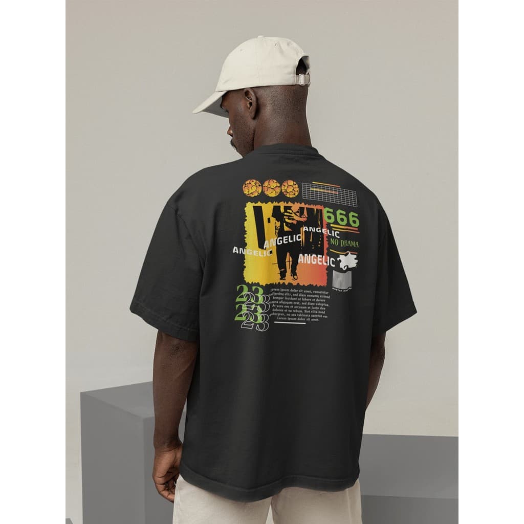 Camiseta Oversize Streetwear Masculino e Feminino 100% Algodão Treino e Dia a Dia Preto e Off Whte Estampado Angelic