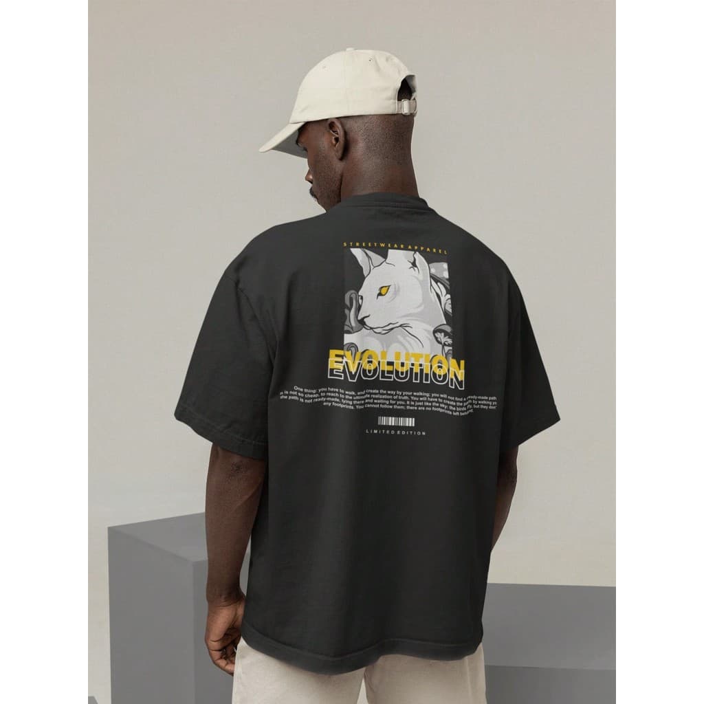 Camiseta Oversize Streetwear Masculino e Feminino 100% Algodão Treino e Dia a Dia Preto e Off Whte Estampado - EVOLUTION