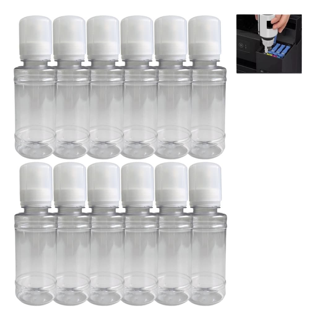 12 Frascos Vazio Bico Dosador De Tinta Impressoras 150ml