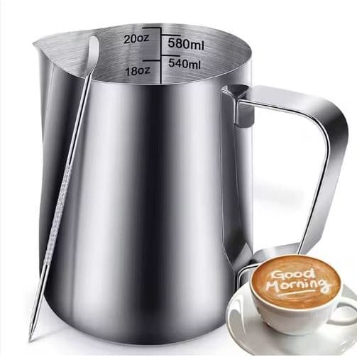 Bule Jarra Leiteira Barista 600ml Inox Prata + Caneta Latte