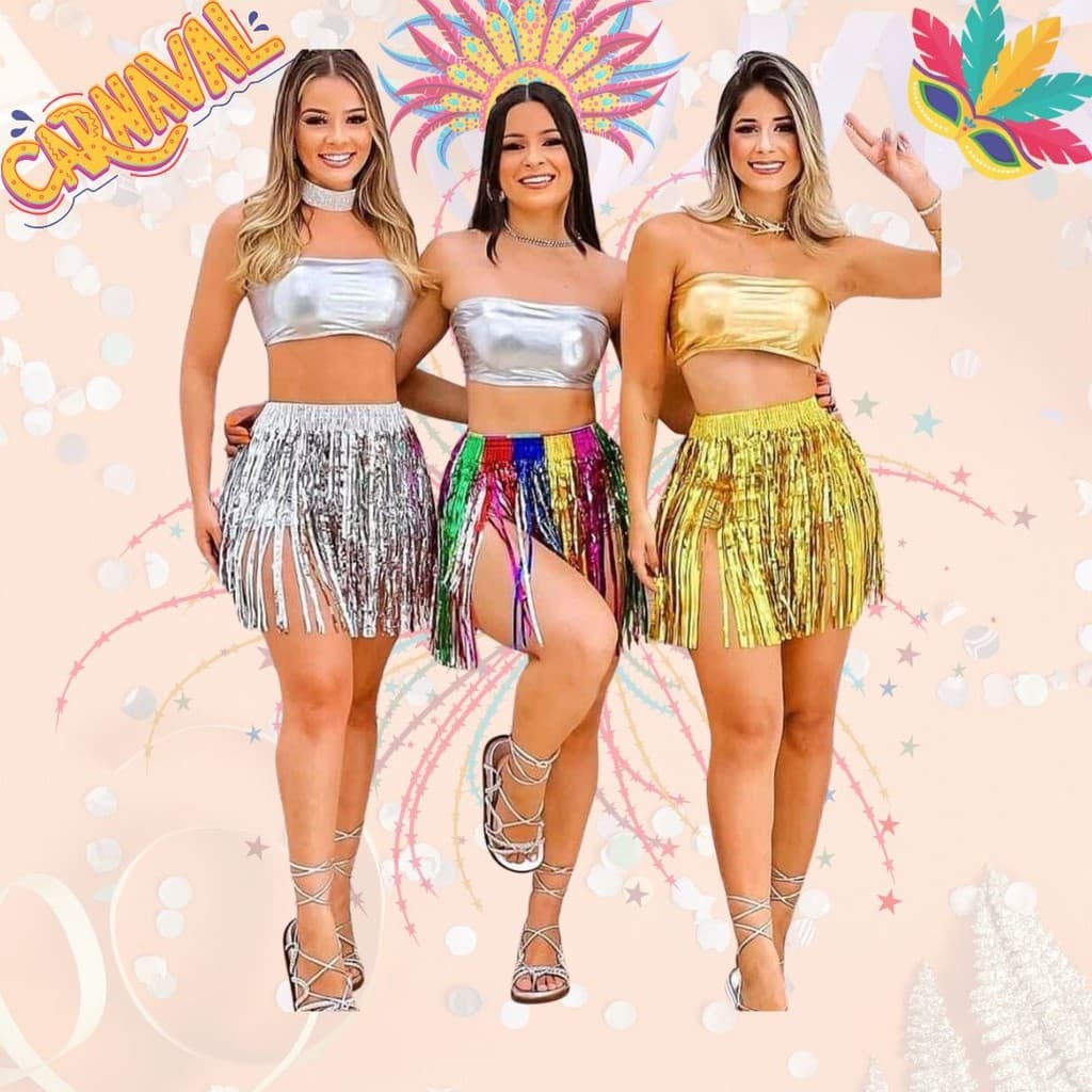 Saia De Fitas Metalizada 40cm Festa Carnaval Tamanho Único Bloquinho Folia