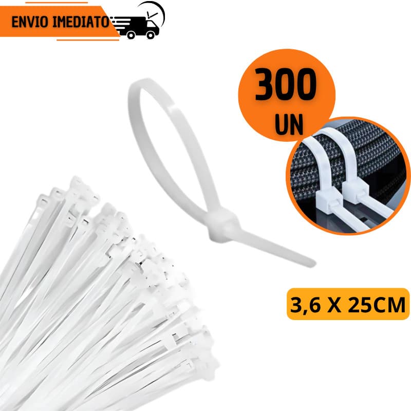 Kit 300 Abraçadeira Branca Nylon Enforca Gato Cintas Plásticas