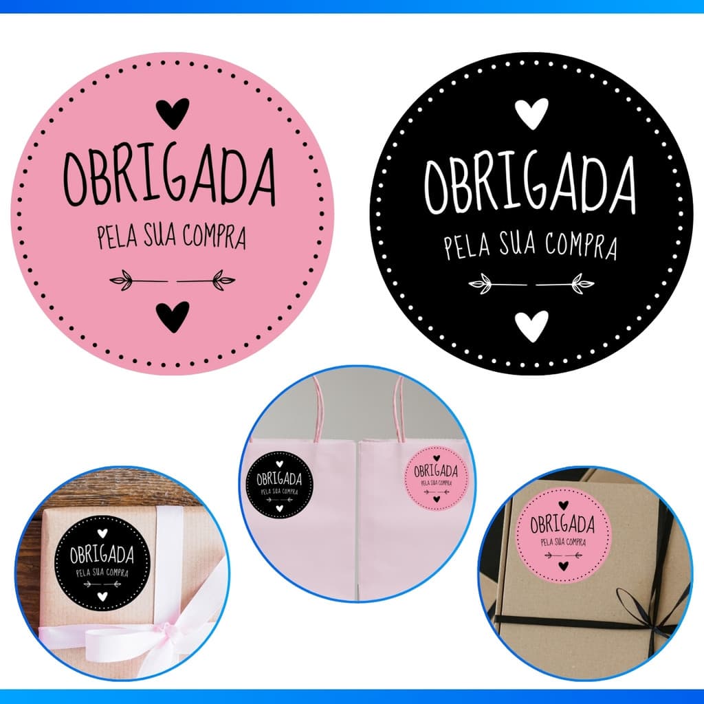 128 Etiquetas Adesivas Obrigada pela Compra Tamanho 4 cm