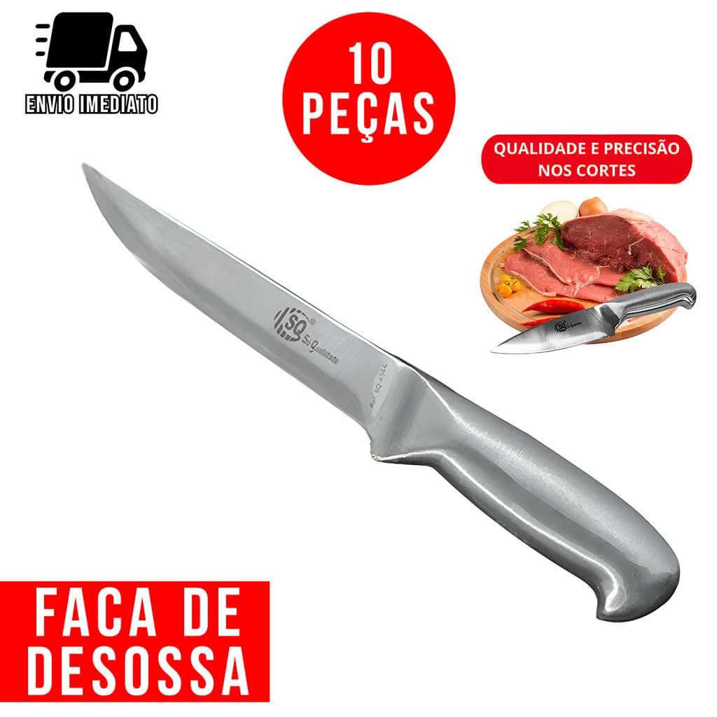 Kit 10 Faca Desossa Profissional Inox 6" Faca de Açougueiro Chef Cozinha Afiada Flexível Alta Precisão