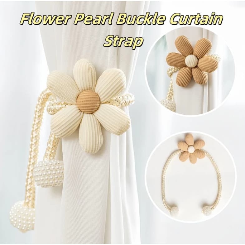 Tiras de cortina Floral Pearl Clip Curtain Tiebacks - Decoração de flor resistente para quartos infantis, INS Esti