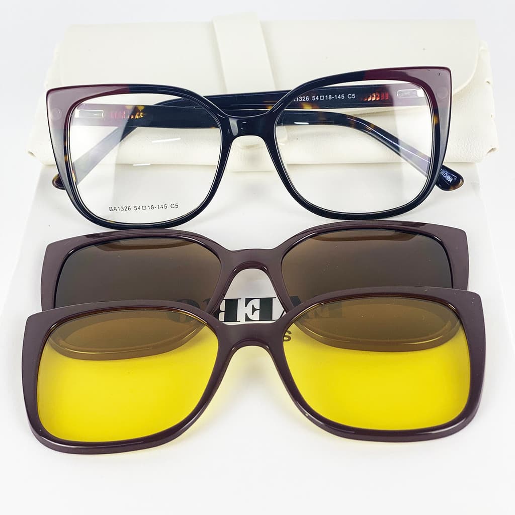 Armação De Óculos Feminino  Com Clipon 2 Em 1 Quadrado em Acetato CF482
