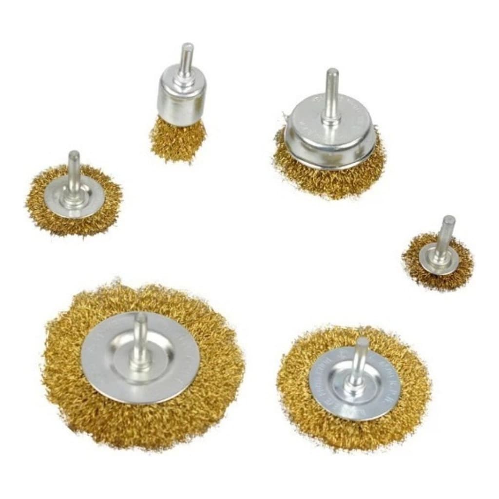 Jogo Kit Escova De Aço Circular C/ Haste 6 Pçs P/ Furadeira
