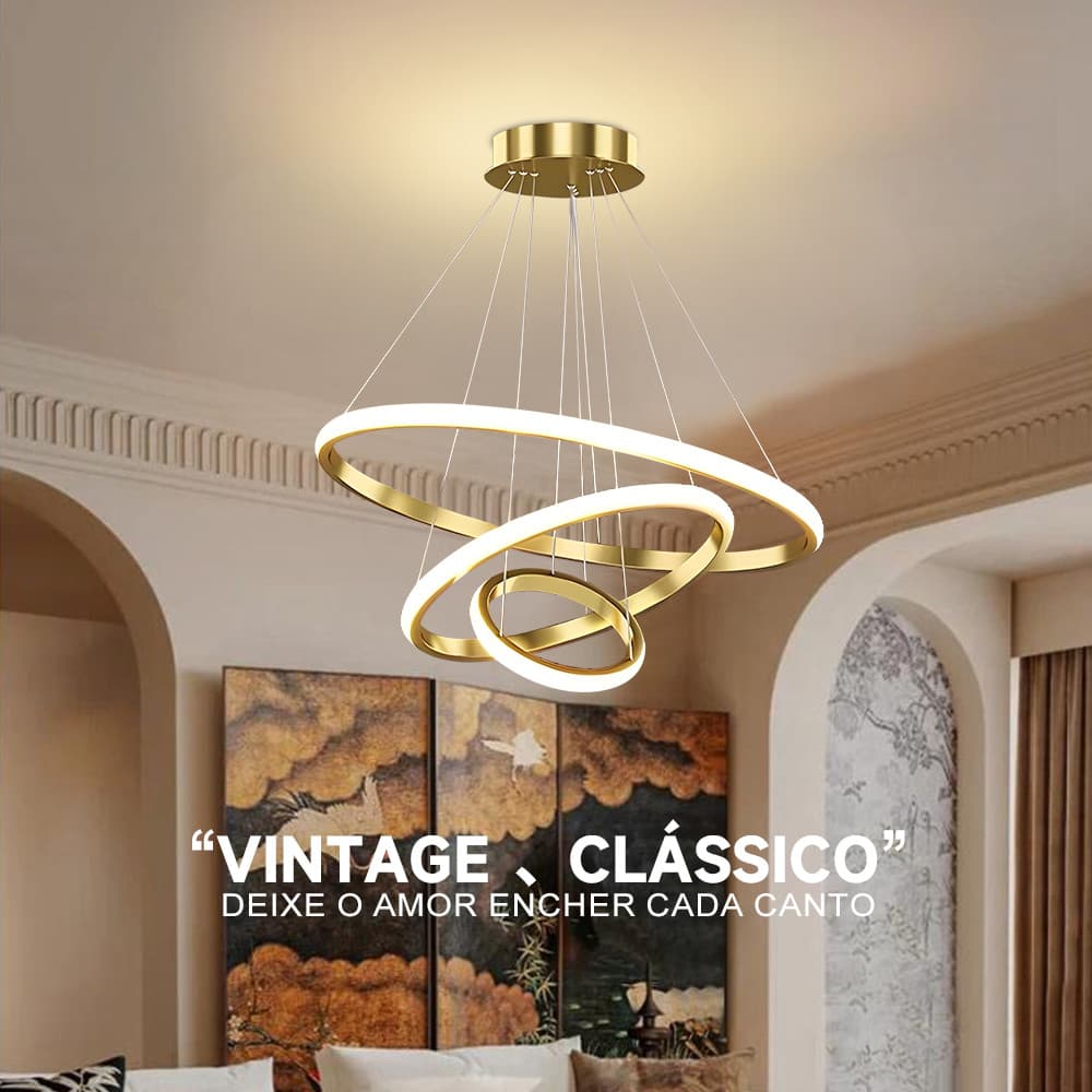 3 Cores Em 1 Luz Vintage Clássico Ouro-Lustre LED Com Anel-Ideal Para Sala De Estar , Iluminação Moderna E Decorativa 11