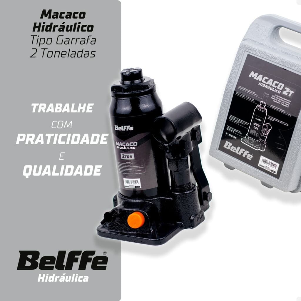 Macaco Tipo Garrafa Manual Hidráulico Suporta Até 2 Toneladas Profissional Com Fácil Manuseio Belffe