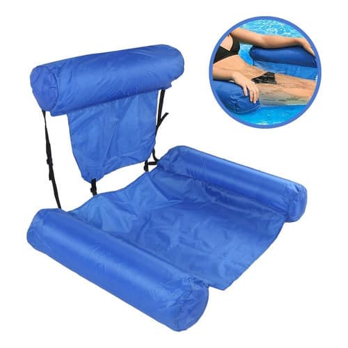 Poltrona Flutuante Inflável para Piscina, Ajustável, Nylon, Azul, 60x60 cm