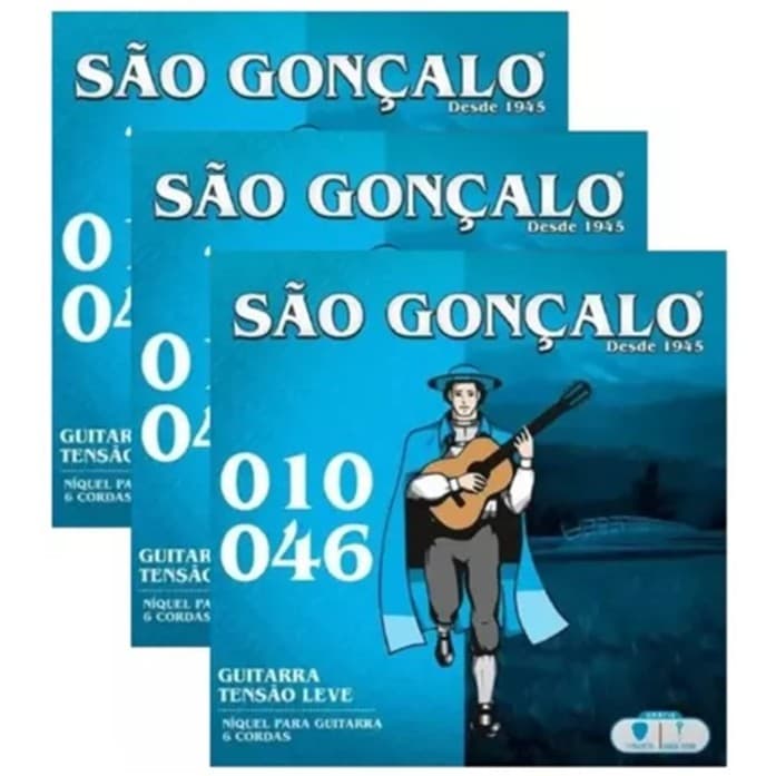 Kit 3 Encordoamentos Guitarra 010 Leve São Gonçalo 11027