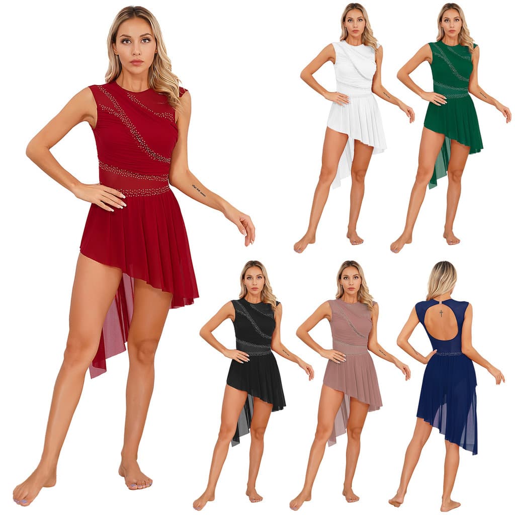 Aislor # S-XXL Vestido Feminino De Malha Transparente Com Strass Brilhante , Costas Abertas , Bainha Assimétrica , Sem M