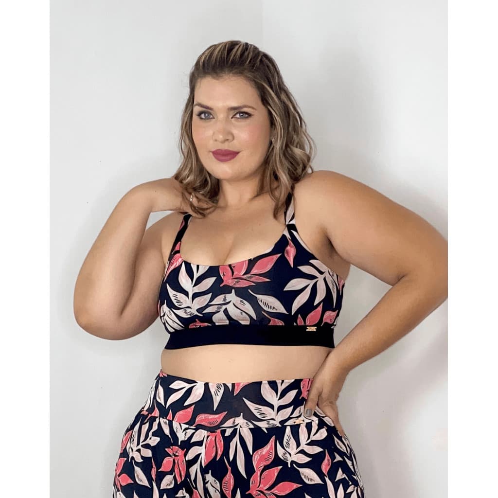 Top Fitness Sustentação Clara Floral Rosa Plus Size