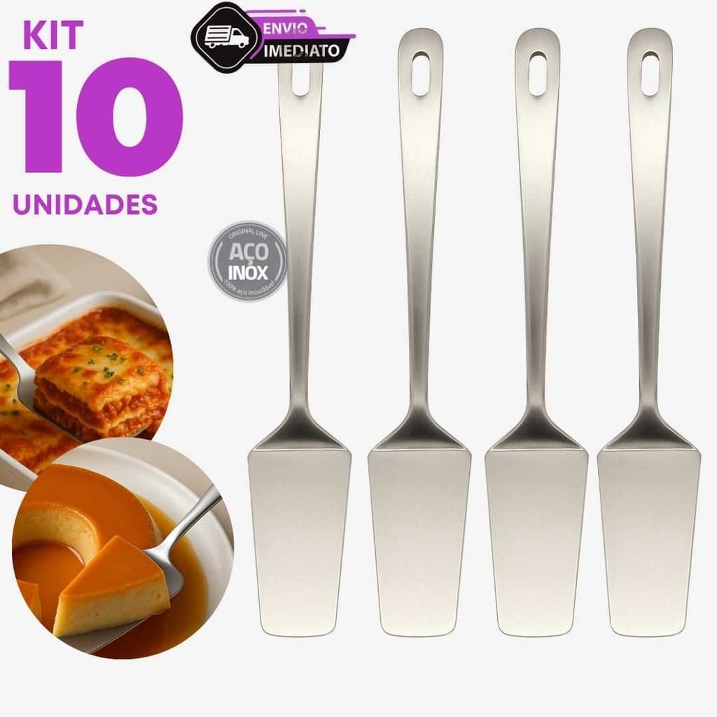 Jogo 10 Espátula Aço Inox 27,5cm Restaurante Multiuso Bolo Torta Doce Cozinha Lasanha Lanchonete