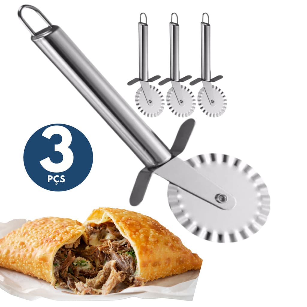 KIT 03 Carretilha Cortador de Pastel Premium Casa Buffet Restaurante Massas Utensílios de Cozinha Fogazza
