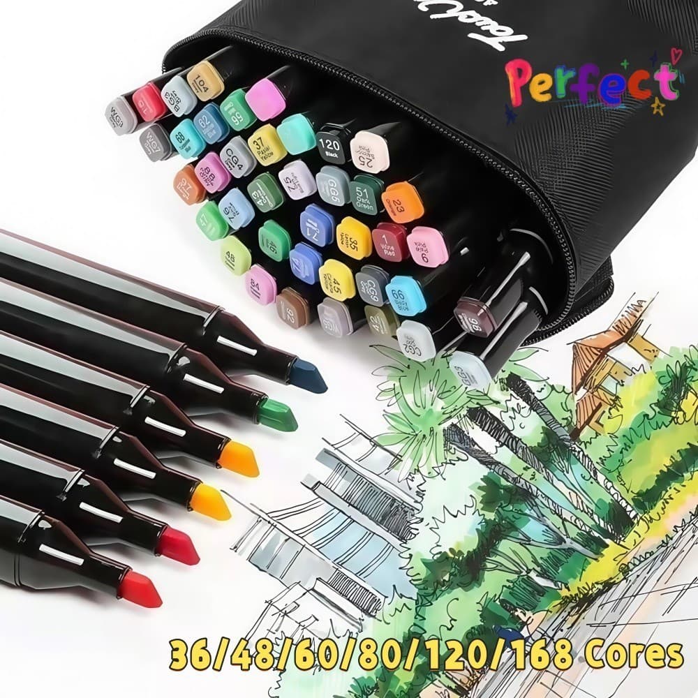 Kit 24/36/48 Canetinhas Canetas Aquarela Profissional Ponta Dupla Para Pintar Desenhar Escrever