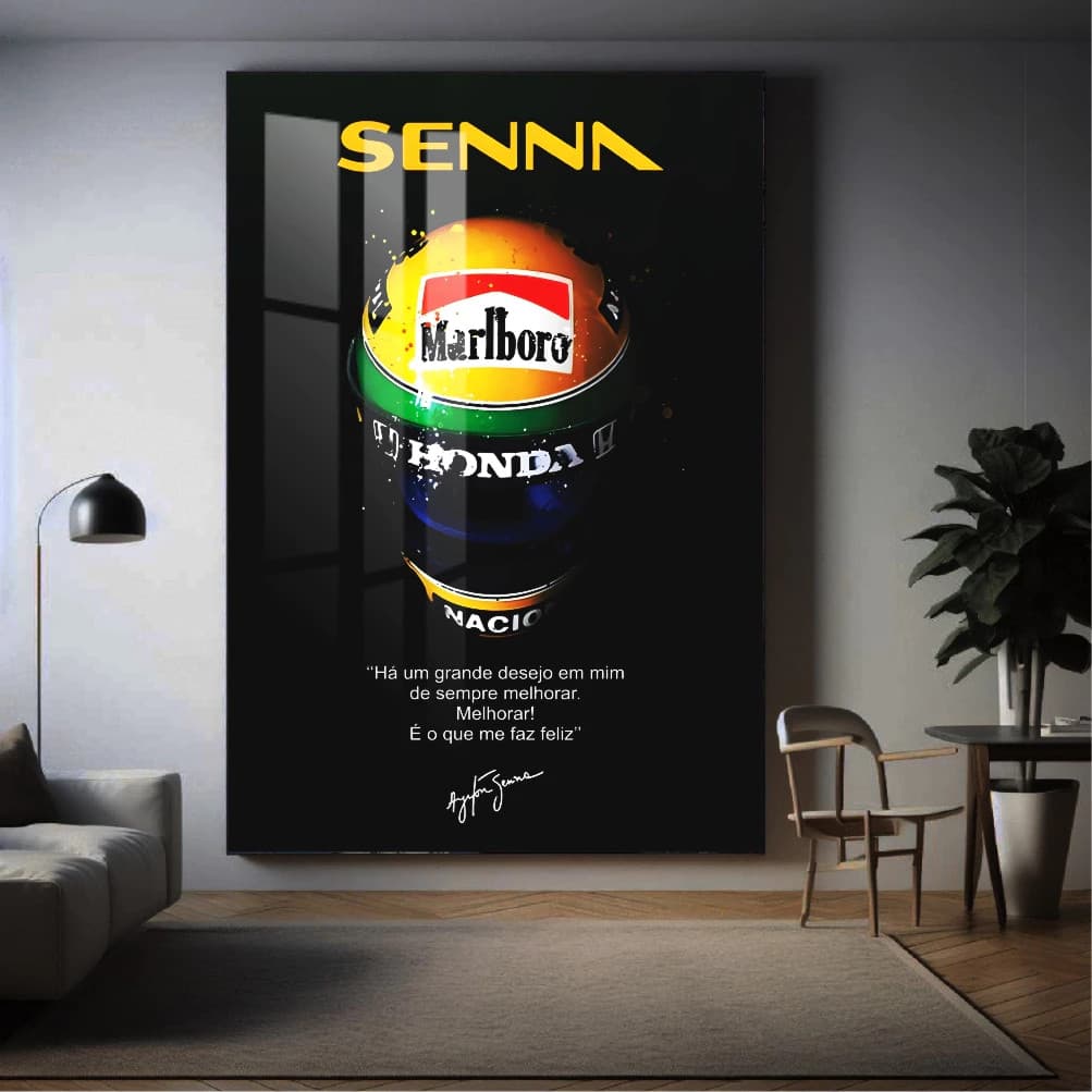 Quadro Decorativo Grande Ayrton Senna Capacete F1 Brasil 80x60cm Mosaico Sala Quarto Escritório