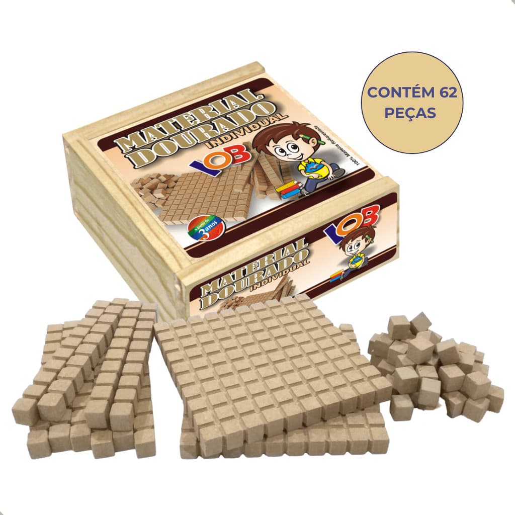 Material Dourado Individual 62 Pçs Brinquedo Educativo para Ensino Matemática unidade/dezena/centena