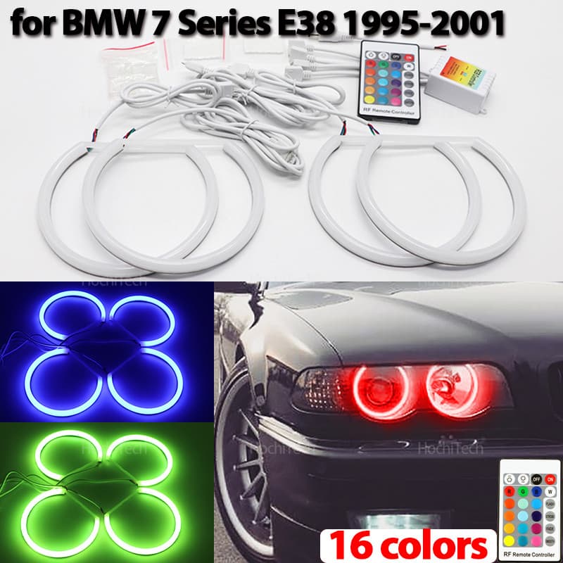 16 Cores RGB Algodão LED Anjo Olhos Anel De Controle Remoto Para BMW Série 7 E38 740i 740iL 750i 750iL 730d 740d 728i 19