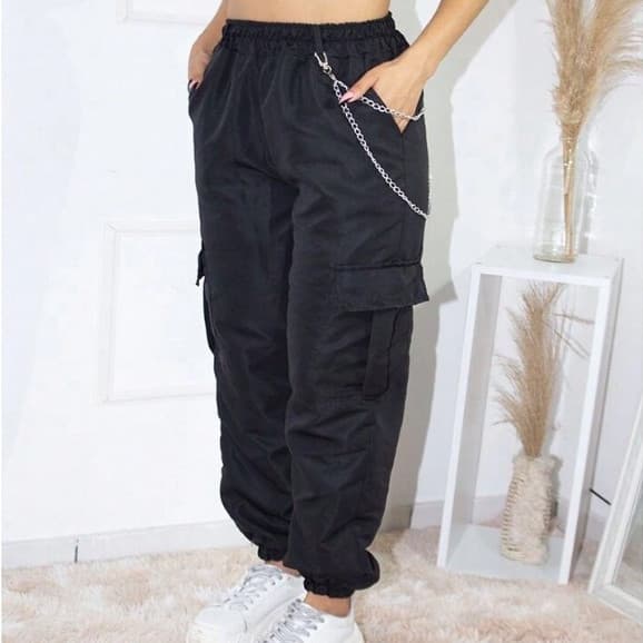 Calça Cargo Tactel Modero Lisa Com Correntes Com Bunho