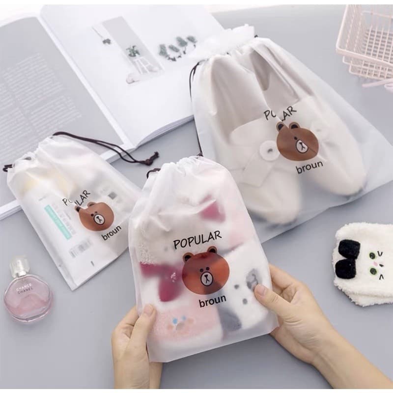 Kit de 10 Sacos Prova da Agua Reutilizáveis Para Guardar Peças De Viagem Presente Urso Multifuncional
