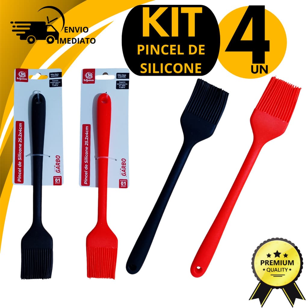 Kit 4 Pincel de Silicone Culinário Pincel Churrasco Confeitaria Untar Forma Pincelar Pão