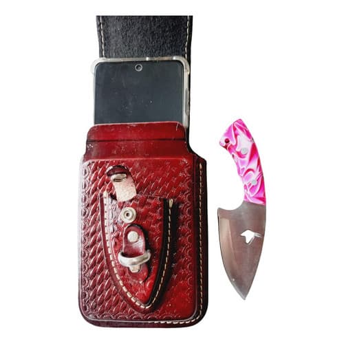 Porta Celular E Faca Campeira Inclusa Aço Inox 8cm  Country