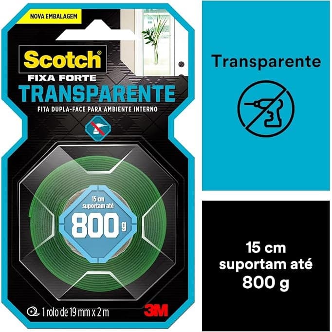 FITA FIXA FORTE TRANSPARENTE DUPLA FACE 19MM X 2M - 3M