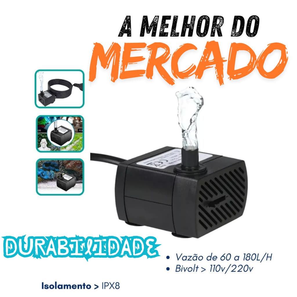 Bomba Submersa Aquática Bombinha Fonte Água Bebedouro Pet Aquário Lago Hidroponia Bivolt 220v 110v