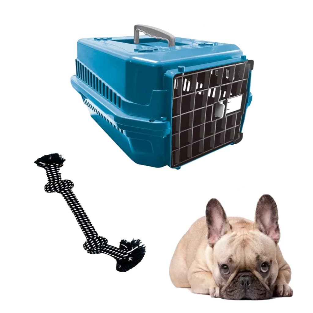 Kit Mordedor Corda Pet Dog + Caixa Transporte Pet N2 Azul