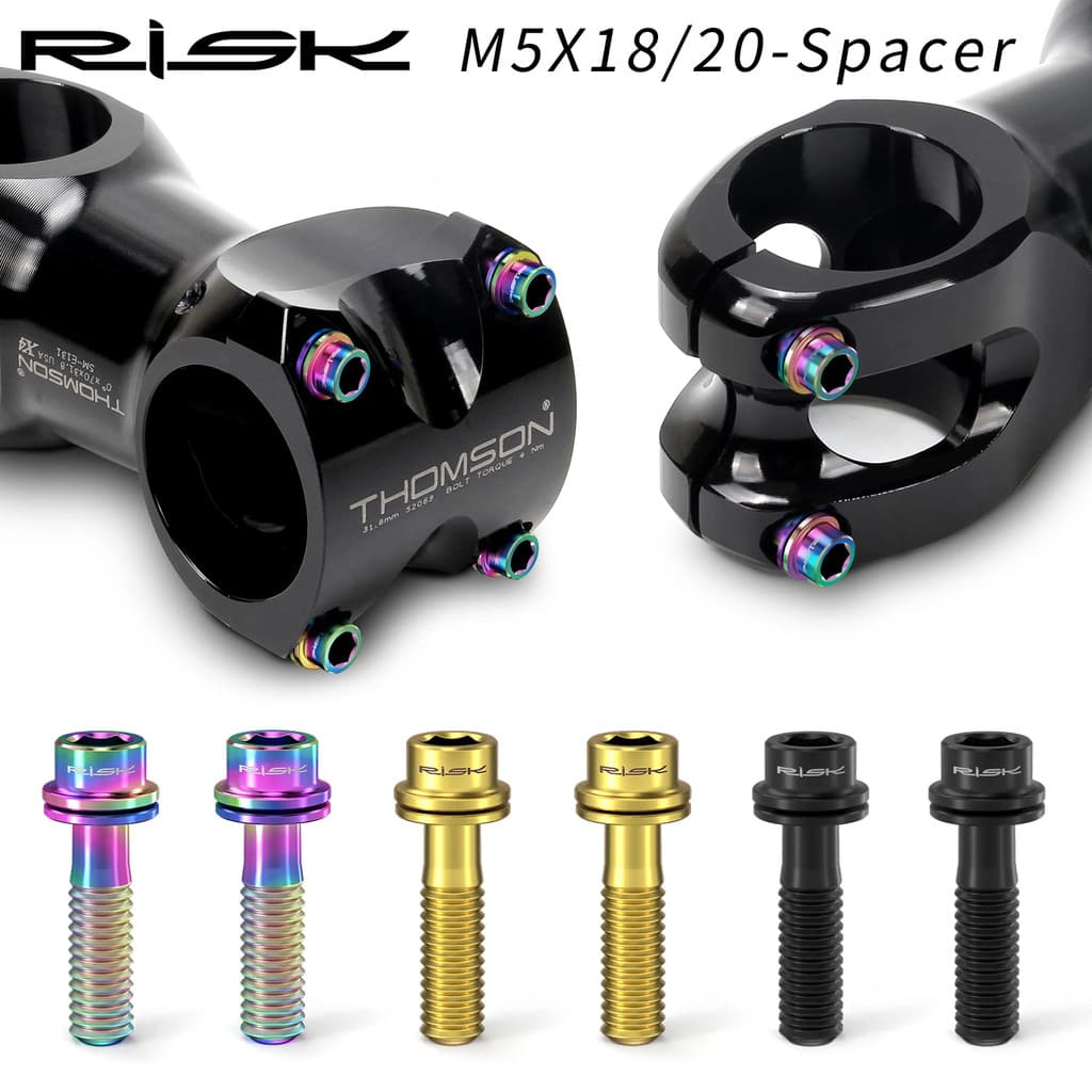 Risco 6 Pcs M5x18mm M5x20mm Parafusos De Haste De Bicicleta De Liga De Titânio Com Arruelas Estrada De Montanha MTB + Ju